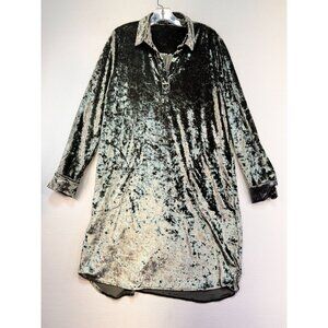 Joh Womens Velvet Long Sleeve Shirt Dress Pockets Medium Olive Green